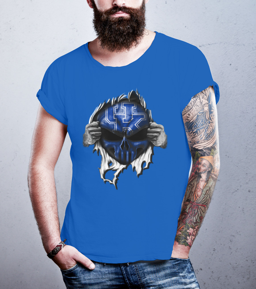 Kentucky Wildcats Skull UK Logo Blue Background T-Shirt