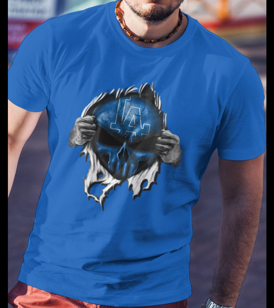 Los Angeles Dodgers LA Blue Skull Hands Peeling T-Shirt