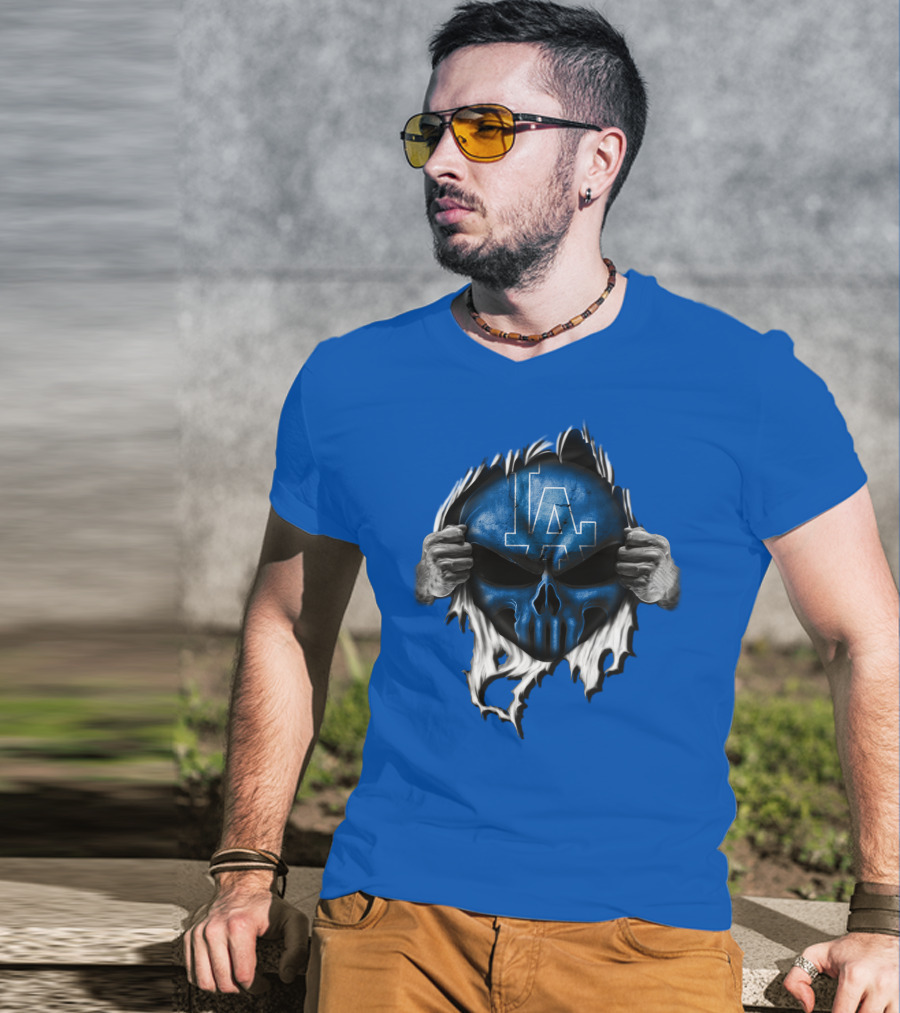 Los Angeles Dodgers LA Blue Skull Hands Peeling T-Shirt