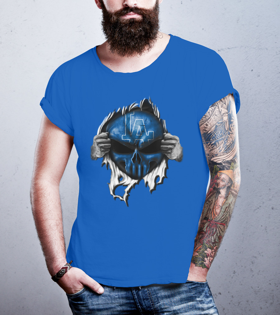 Los Angeles Dodgers LA Blue Skull Hands Peeling T-Shirt