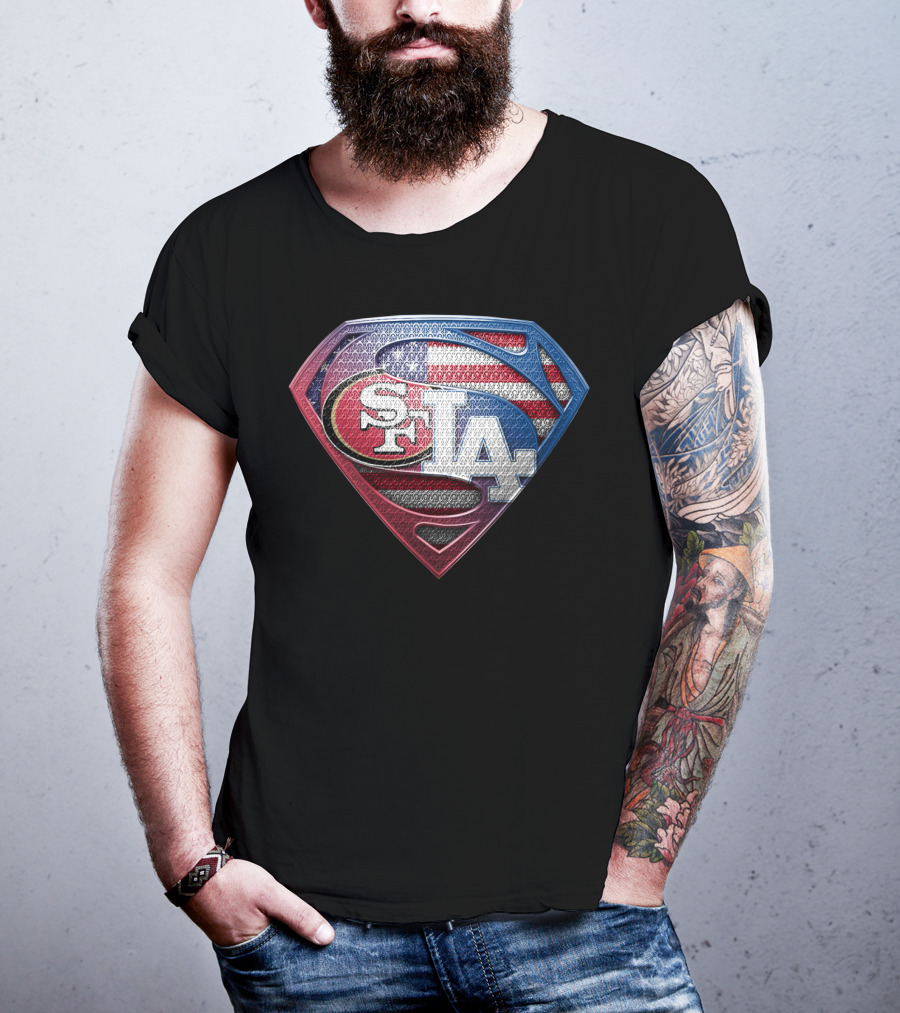 San Francisco 49ers Los Angeles Dodgers American Flag Superman T-Shirt