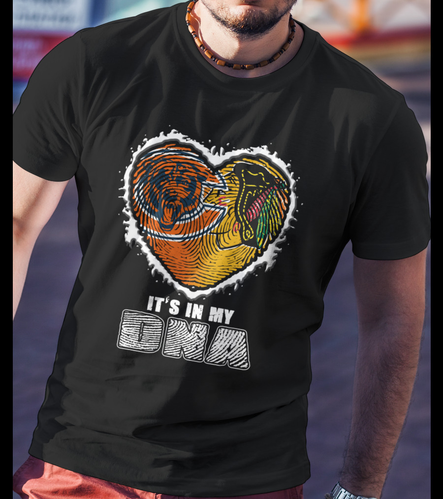 It’s In My Dna Chicago Bears Blackhawks Fingerprint Heart T-Shirt