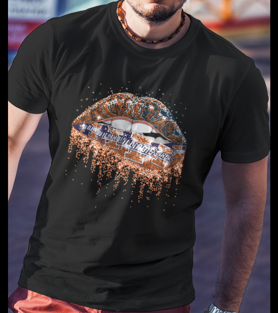 Illinois Fighting Illini Lips Glitter T-Shirt