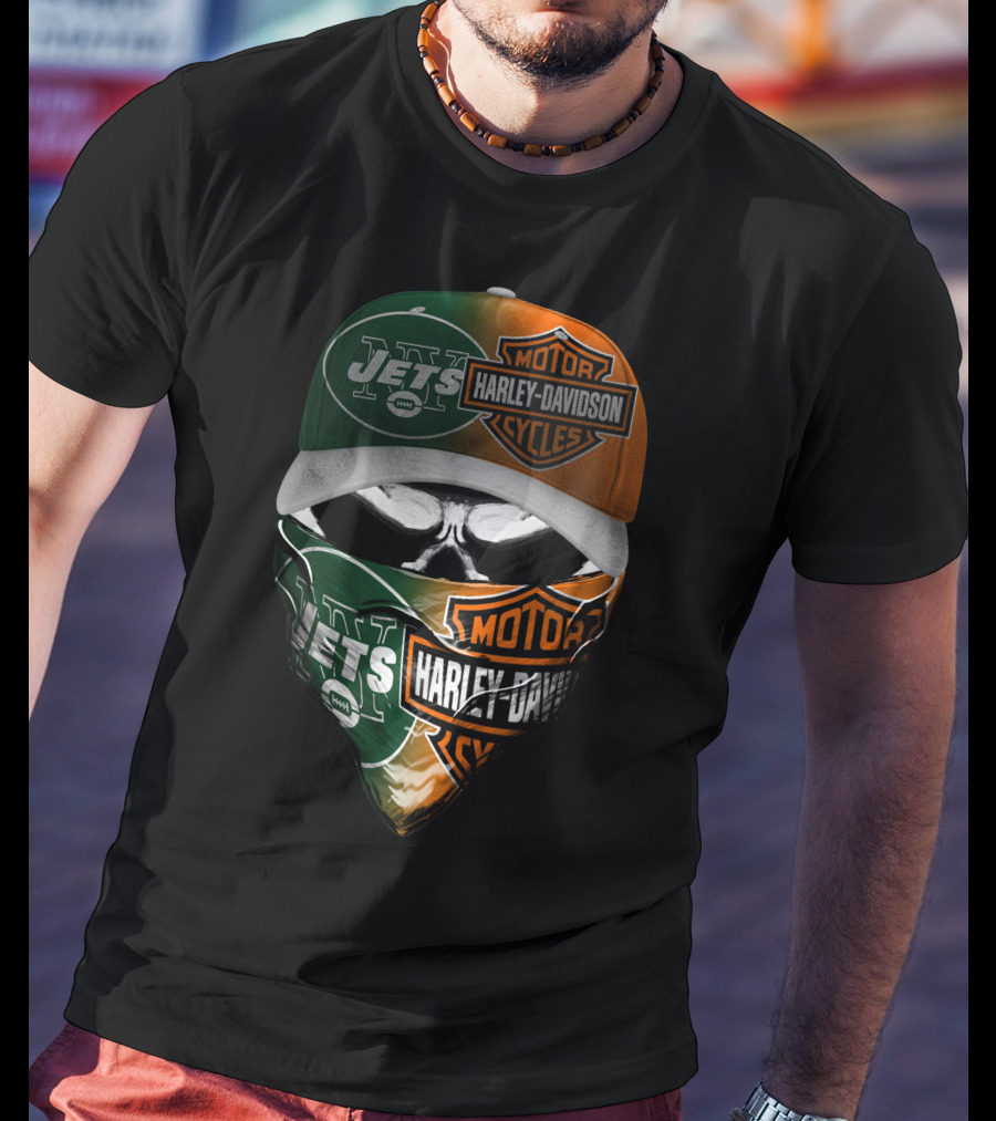 New York Jets Harley Davidson Motorcycles Mashup 24Hl Cap And Bandana T-Shirt