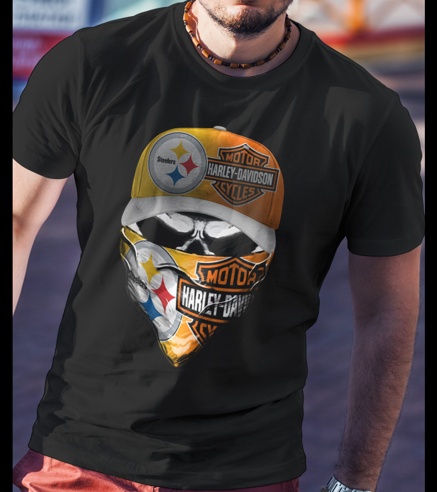 Steelers Harley Davidson Motorcycles Skull Mask T-Shirt