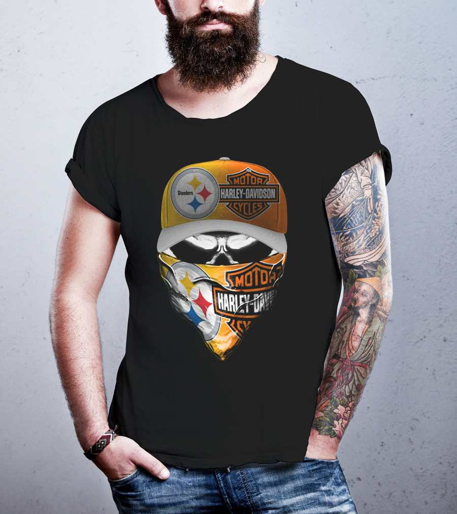 Steelers Harley Davidson Motorcycles Skull Mask T-Shirt
