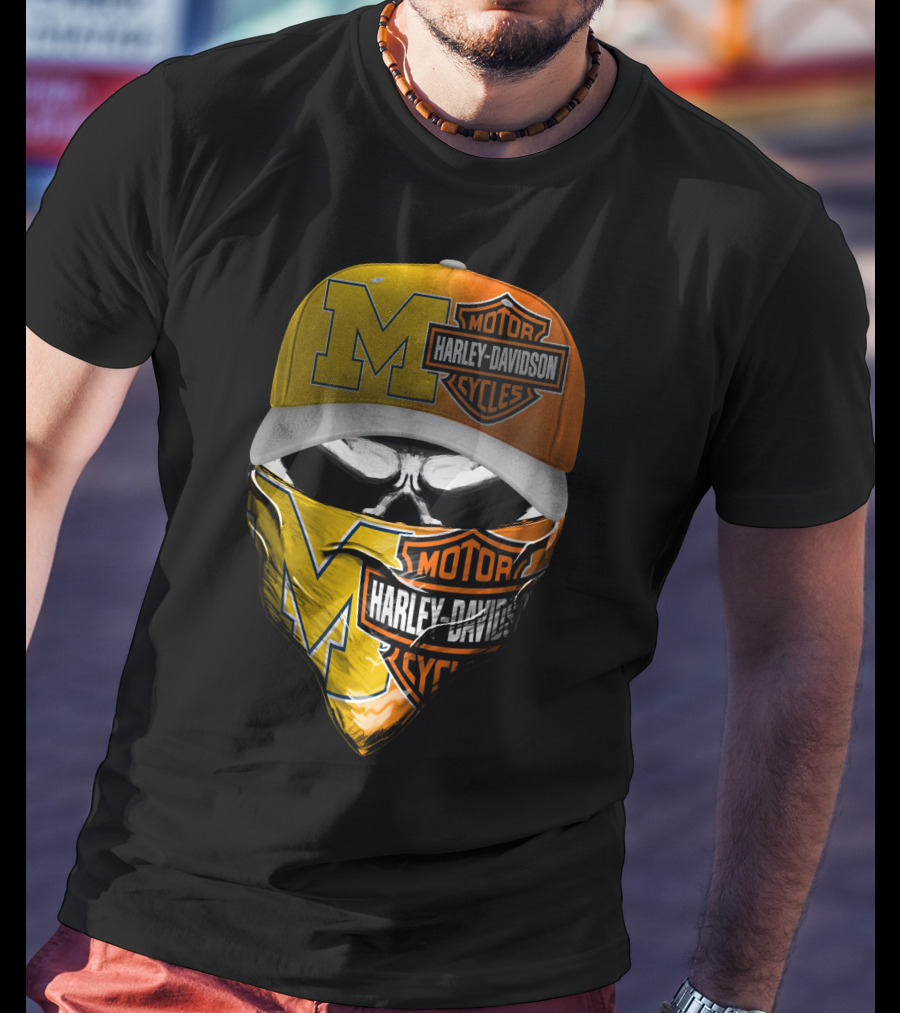 Harley Davidson Motorcycles Skull With M Logo Hat And Bandana T-Shirt