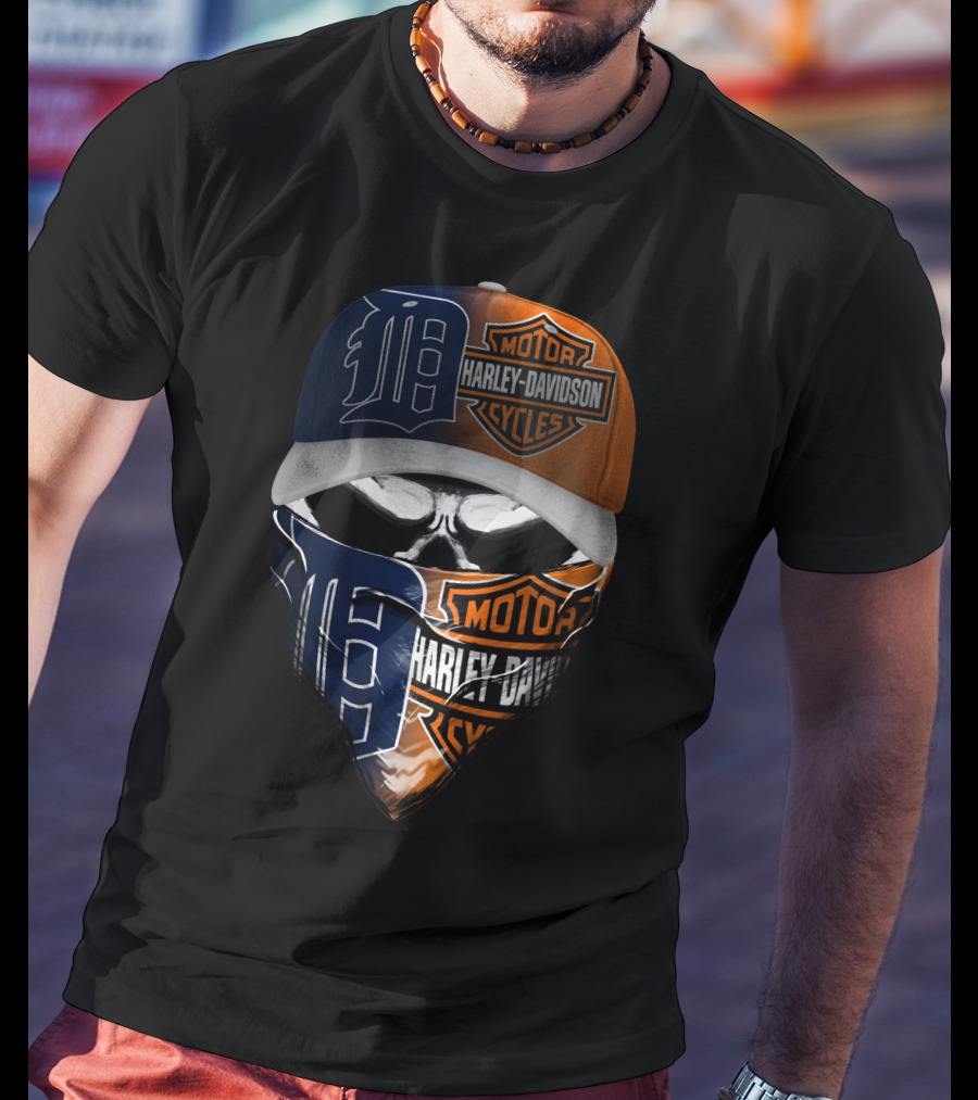 Detroit Tigers Harley Davidson Skull T-Shirt