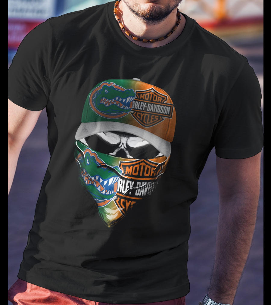 Harley Davidson Gator Face Mask And Cap With Motorcycles T-Shirt
