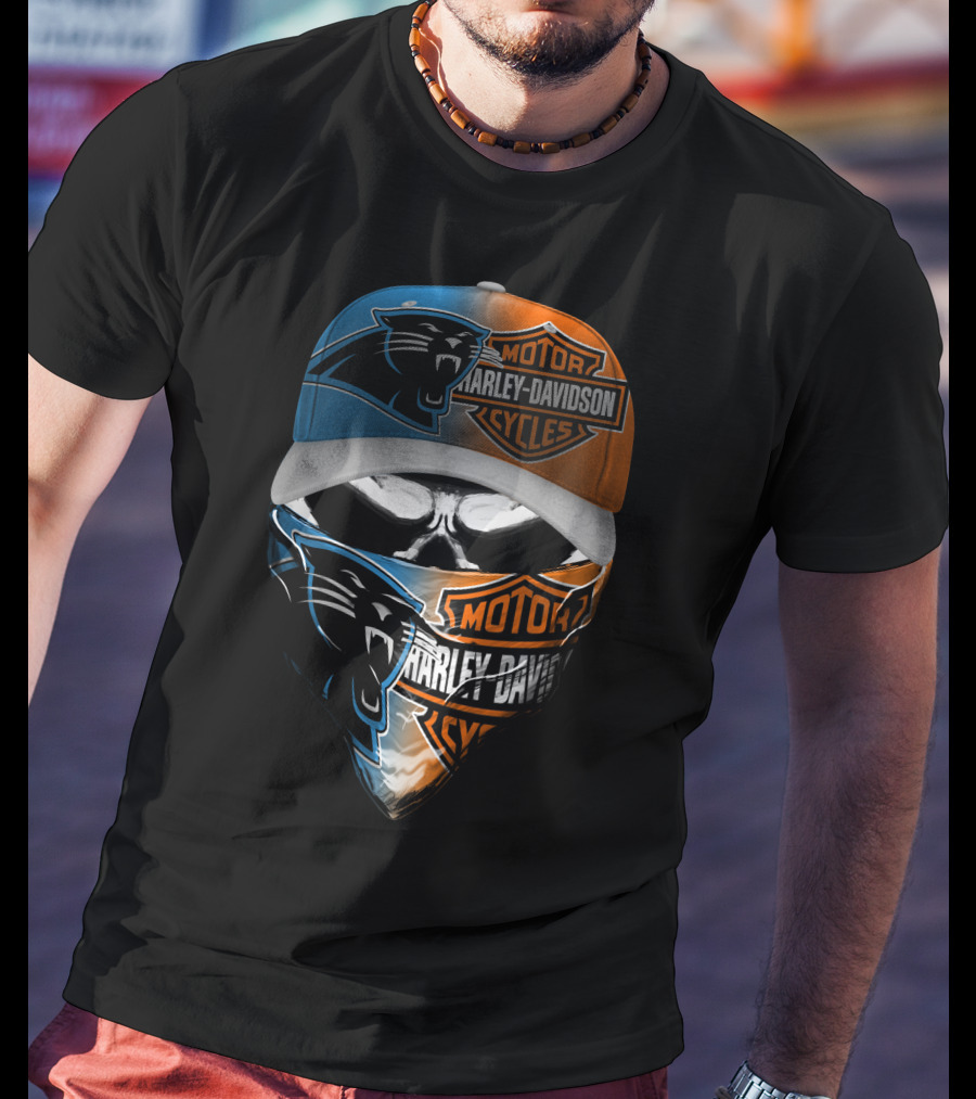 Harley Davidson Motor Cycles Skull Bandana Split Panthers Helmet T-Shirt