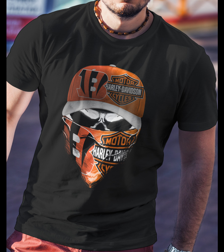 Harley Davidson Cincinnati Bengals Skull Mask Hat T-Shirt