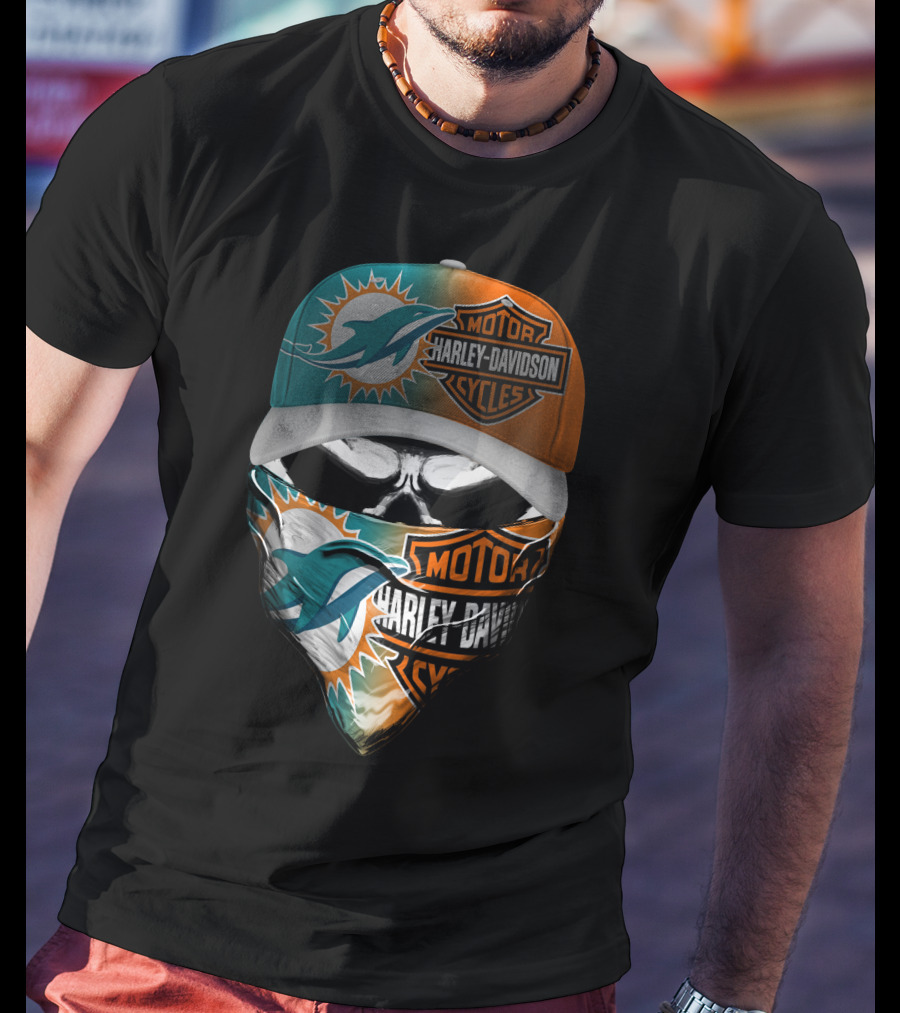 Miami Dolphins Harley Davidson Motorcycles Skull T-Shirt