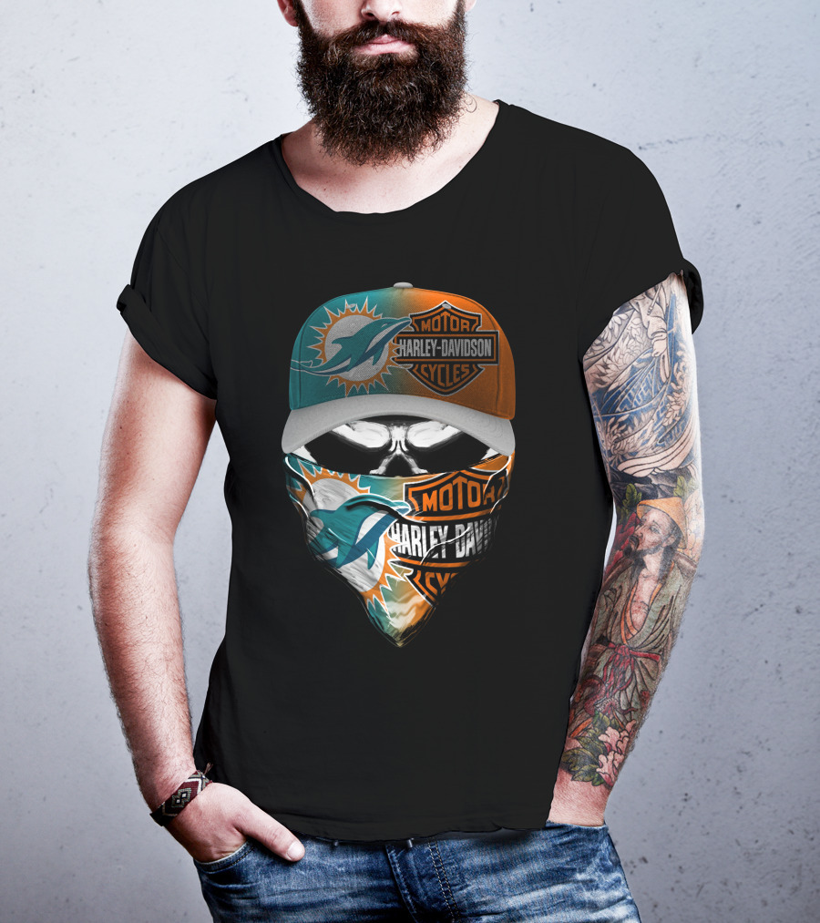 Miami Dolphins Harley Davidson Motorcycles Skull T-Shirt