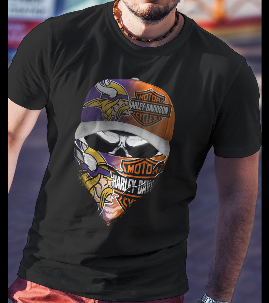 Minnesota Vikings Harley Davidson Motorcycles Fan Gear T-Shirt