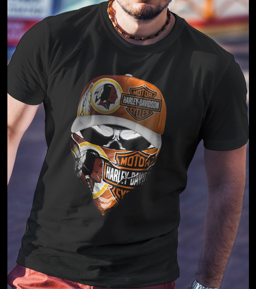 Harley Davidson Cycles 32Hl Redskins Logo Skull Mask Cap T-Shirt