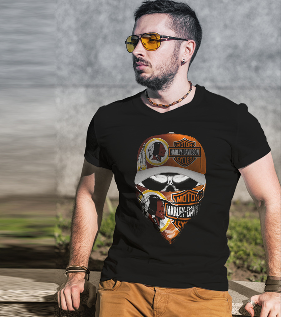 Harley Davidson Cycles 32Hl Redskins Logo Skull Mask Cap T-Shirt