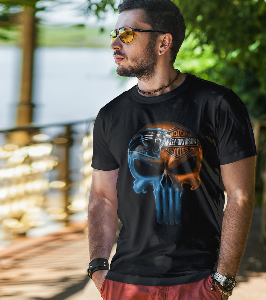 Carolina Panthers Harley Davidson Skull T-Shirt