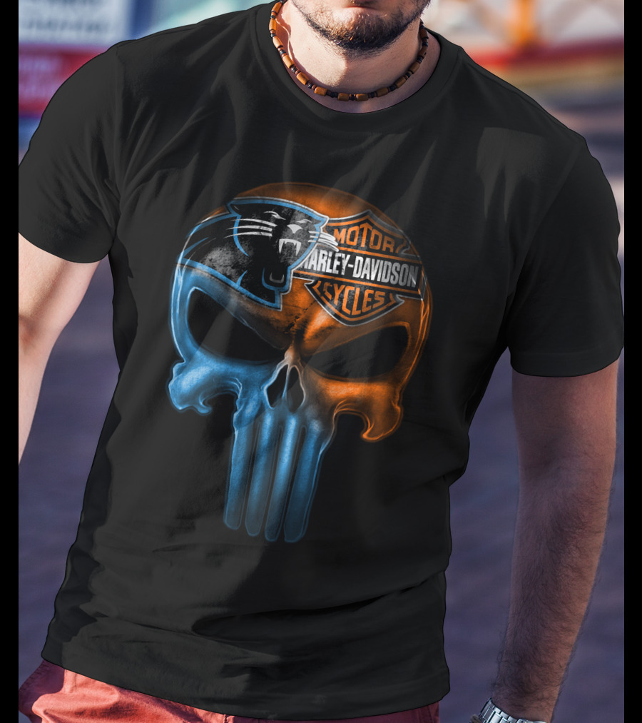 Carolina Panthers Harley Davidson Skull T-Shirt