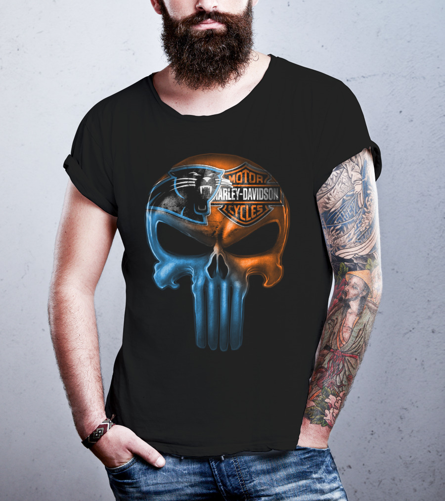 Carolina Panthers Harley Davidson Skull T-Shirt