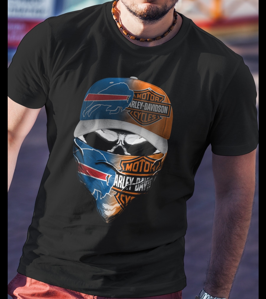 Buffalo Bills Harley Davidson Motorcycles Skull Mask Cap T-Shirt