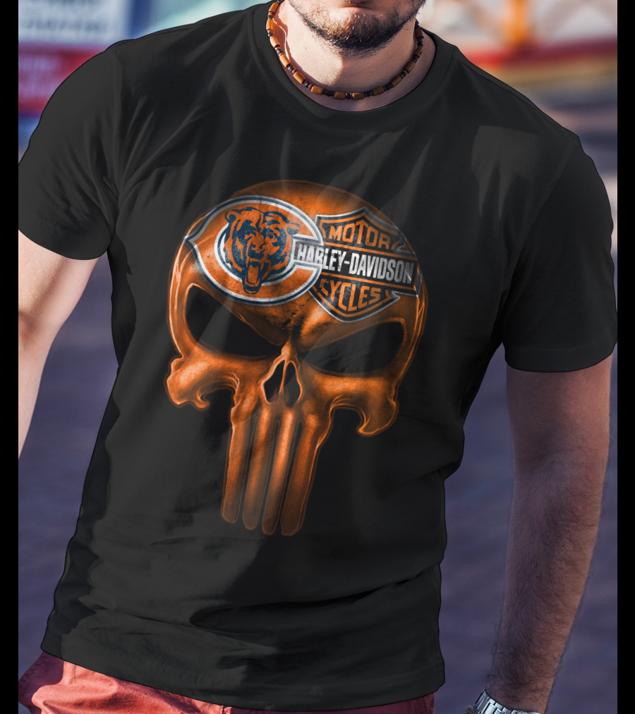 Chicago Bears Harley Davidson Punisher Skull T-Shirt