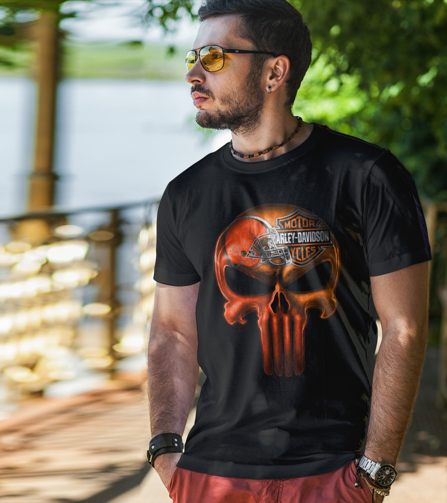 Harley Davidson Skull With Football Helmet T-Shirt