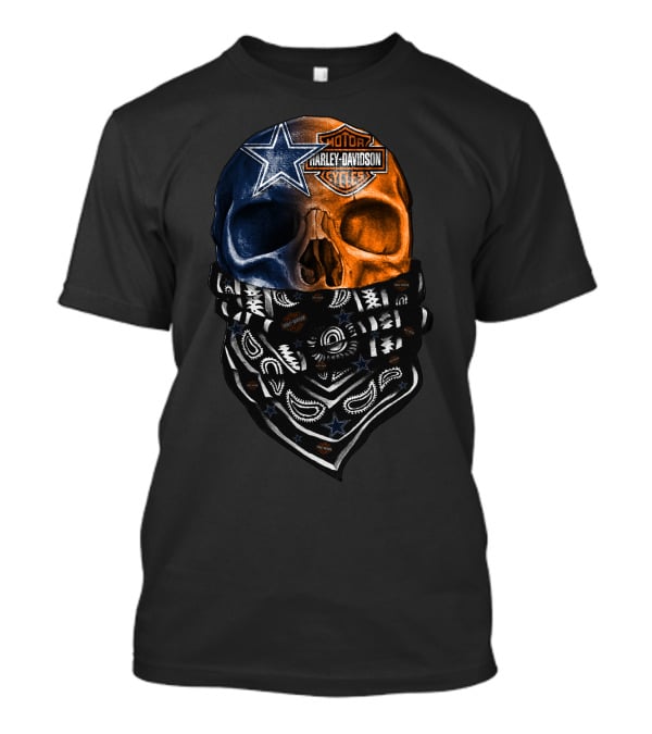 Dallas Cowboys Harley Davidson Skull Bandana T-Shirt