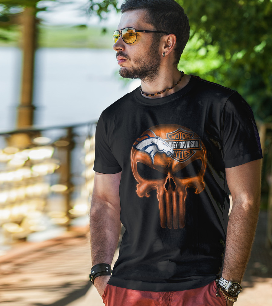 Denver Broncos Harley Davidson Punisher Skull T-Shirt