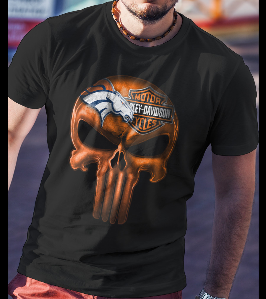 Denver Broncos Harley Davidson Punisher Skull T-Shirt