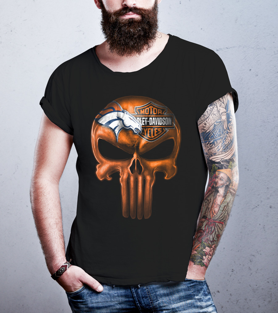 Denver Broncos Harley Davidson Punisher Skull T-Shirt