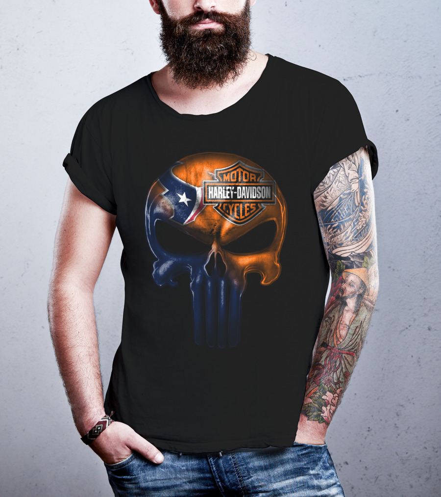 Houston Texans Harley Davidson Skull T-Shirt