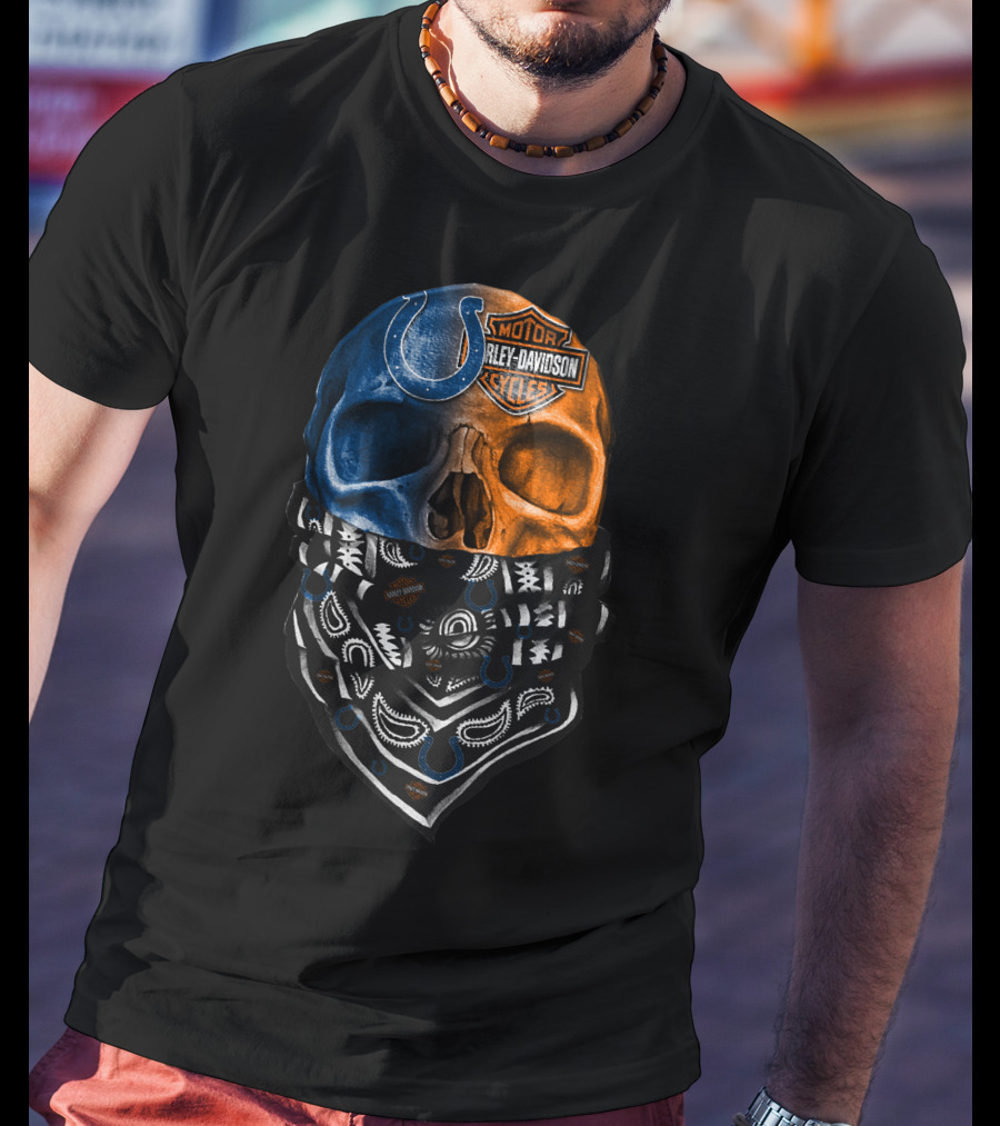 Indianapolis Colts Harley Davidson Skull Bandana T-Shirt