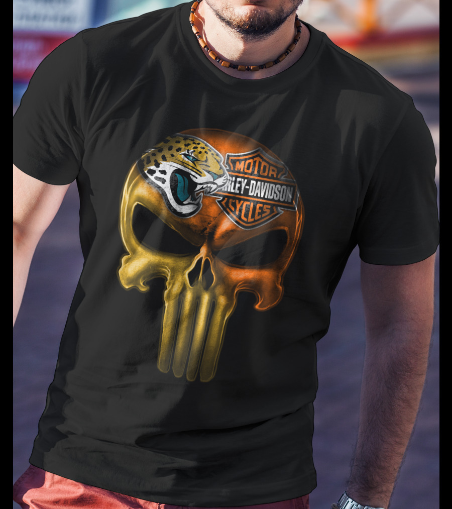 Jacksonville Jaguars Harley Davidson Skull T-Shirt