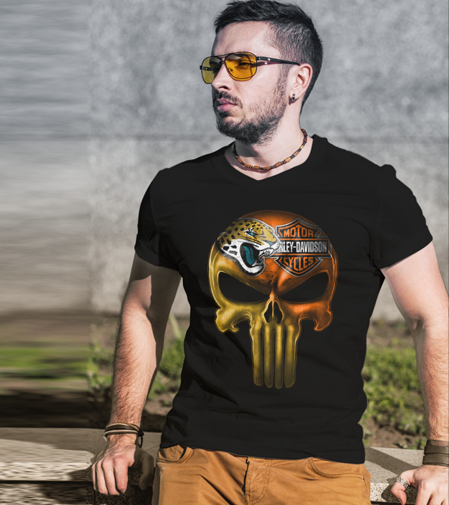 Jacksonville Jaguars Harley Davidson Skull T-Shirt