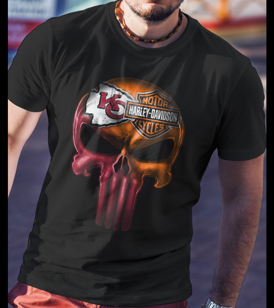 Kansas City Chiefs Harley Davidson Punisher Skull T-Shirt