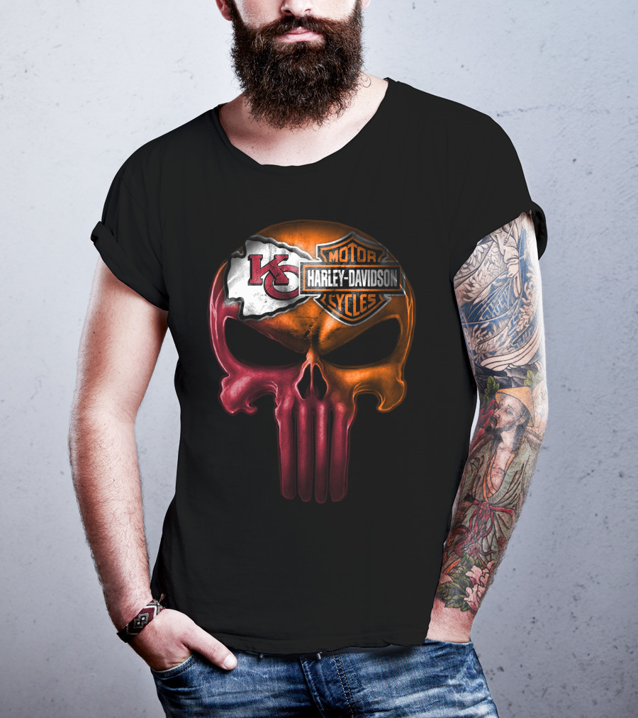Kansas City Chiefs Harley Davidson Punisher Skull T-Shirt