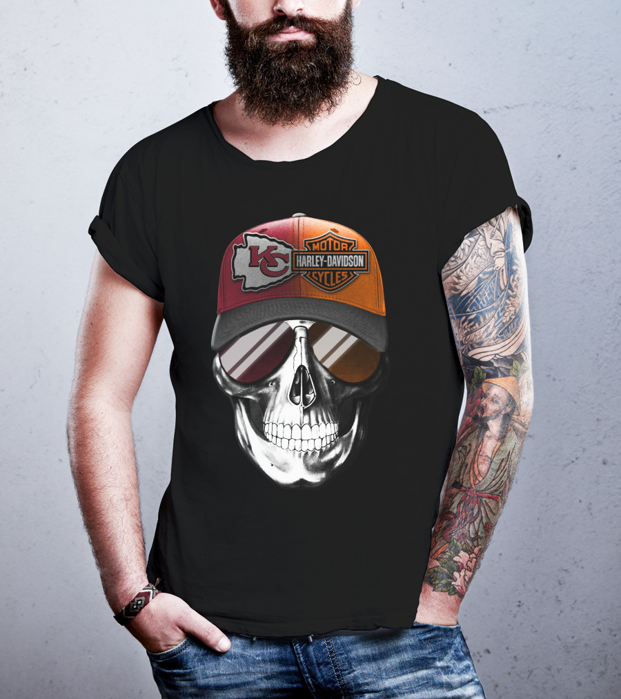 Kansas City Chiefs Harley Davidson Skull Cap T-Shirt