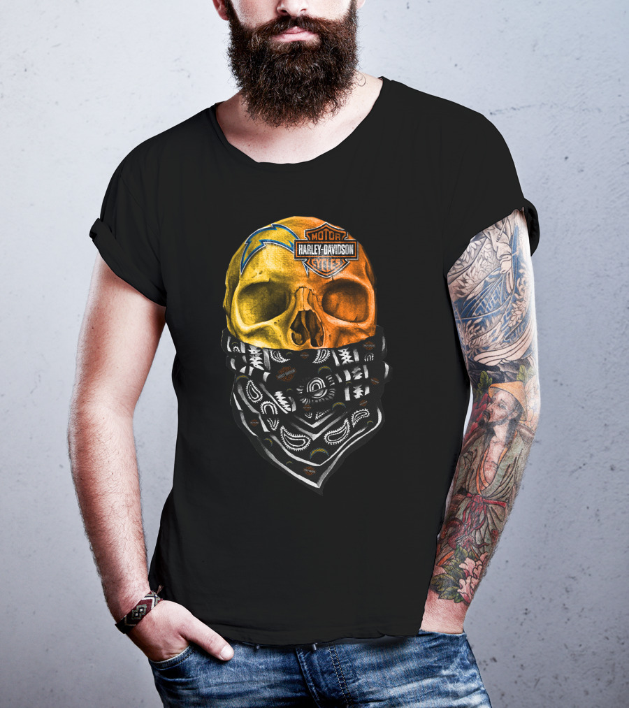 Los Angeles Chargers Harley Davidson Skull Bandana T-Shirt