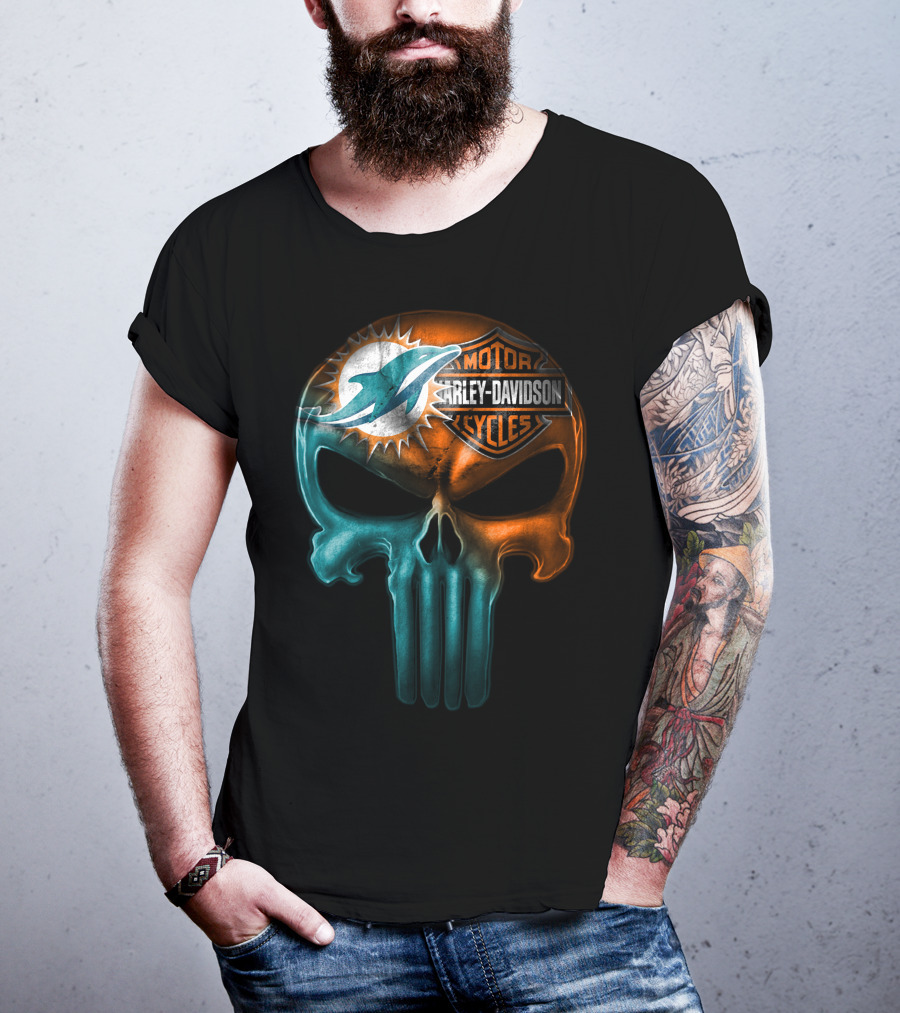 Miami Dolphins Harley Davidson Punisher Skull T-Shirt