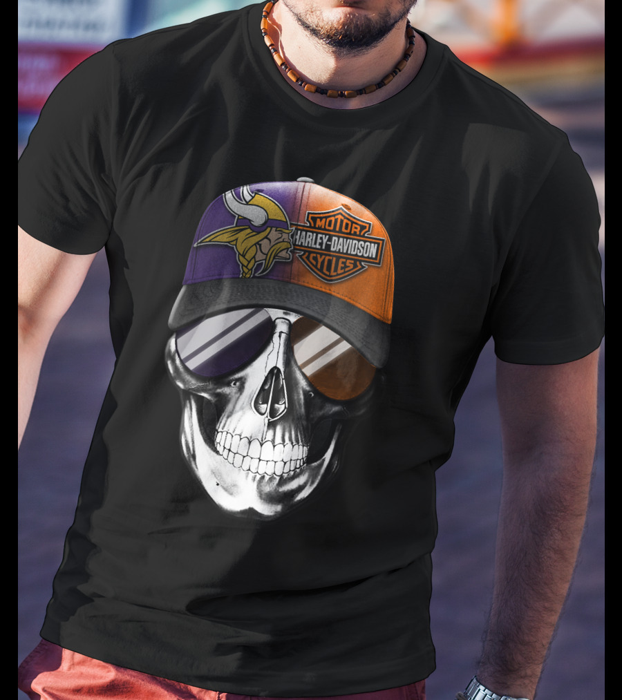 Minnesota Vikings Harley Davidson Skull T-Shirt
