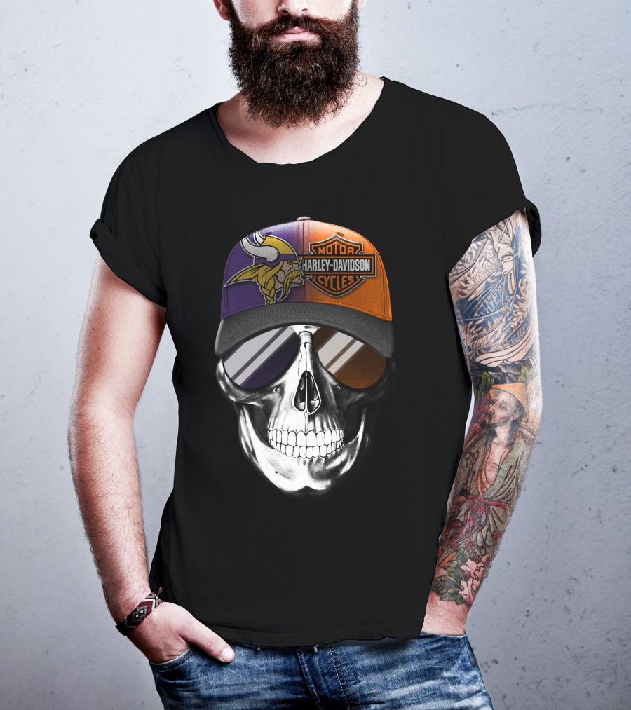 Minnesota Vikings Harley Davidson Skull T-Shirt
