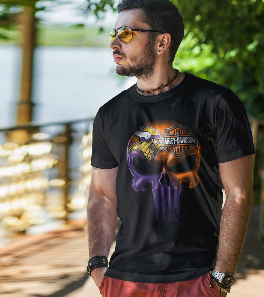 Vikings Skull Harley Davidson Punisher Crossover 20Hl T-Shirt
