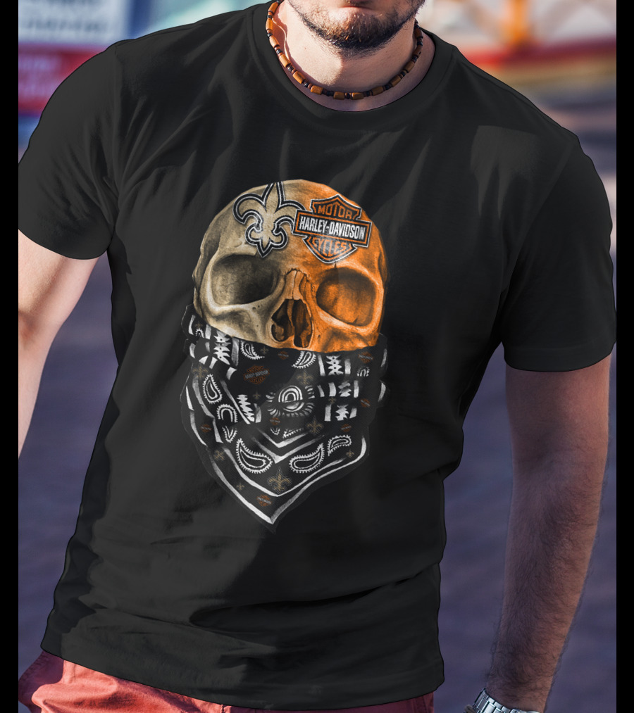 Harley Davidson Skull With Bandana And Fleur-De-Lis Symbol T-Shirt