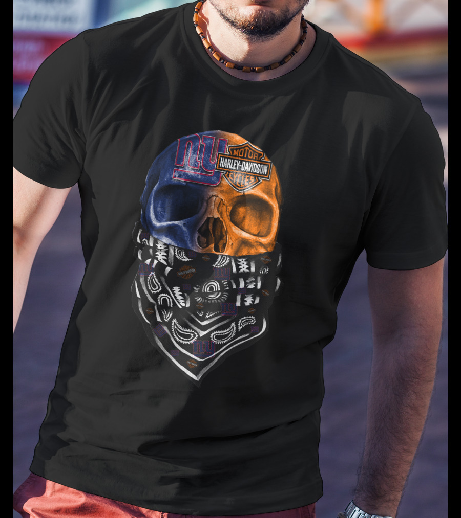 Ny Giants Skull Harley Davidson Bandana 23Hl T-Shirt