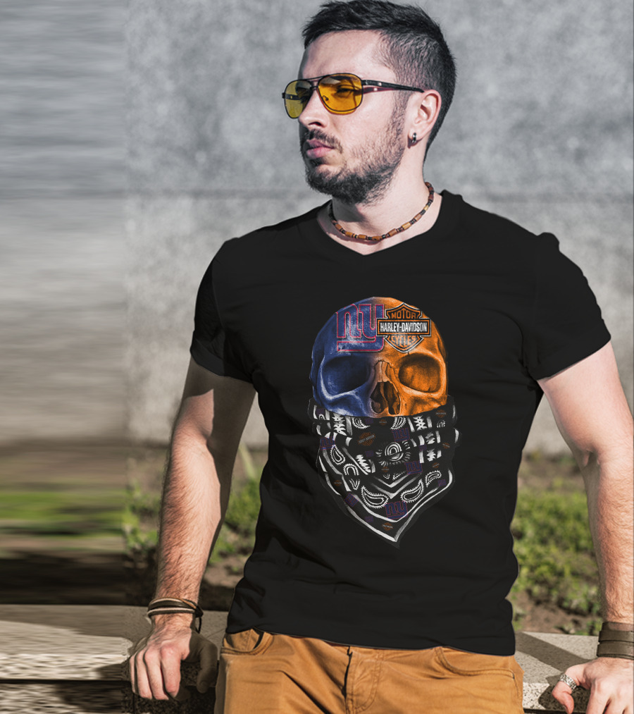 Ny Giants Skull Harley Davidson Bandana 23Hl T-Shirt