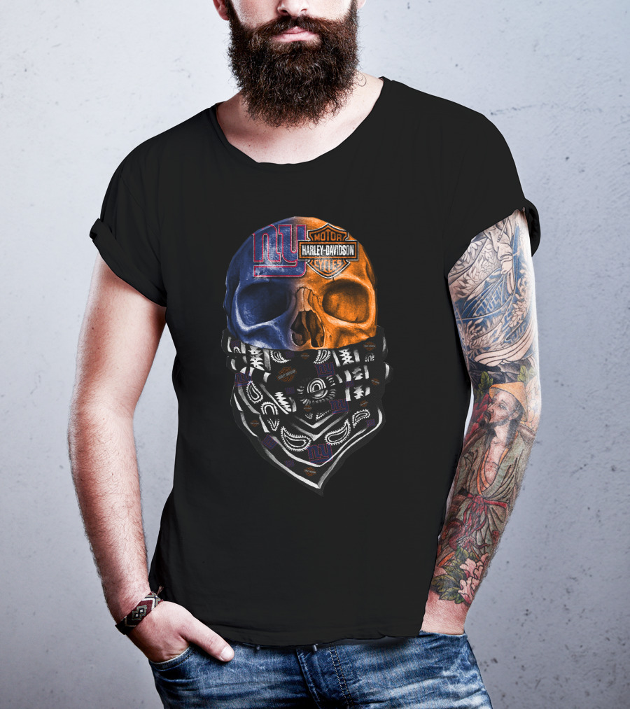 Ny Giants Skull Harley Davidson Bandana 23Hl T-Shirt