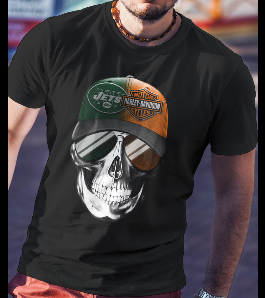 Harley Davidson Jets Skull Cap Nfl Crossover T-Shirt