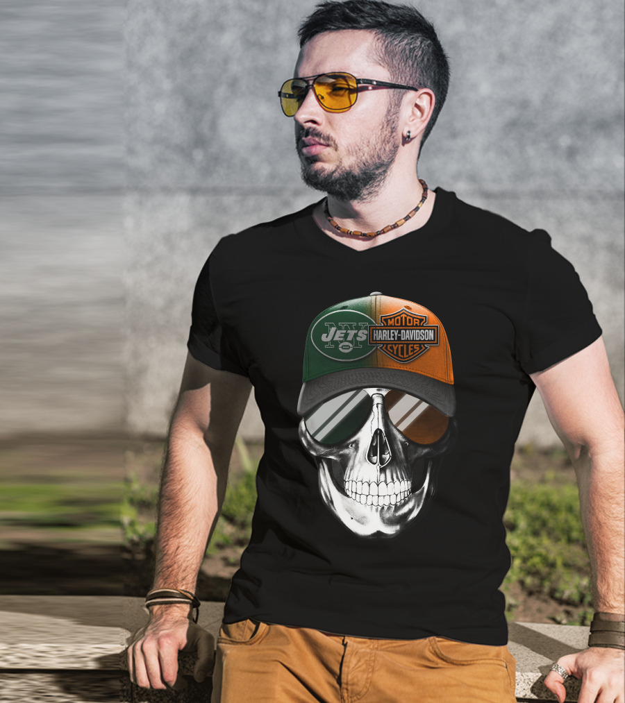 Harley Davidson Jets Skull Cap Nfl Crossover T-Shirt
