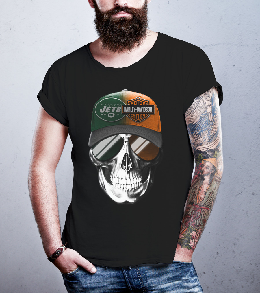Harley Davidson Jets Skull Cap Nfl Crossover T-Shirt