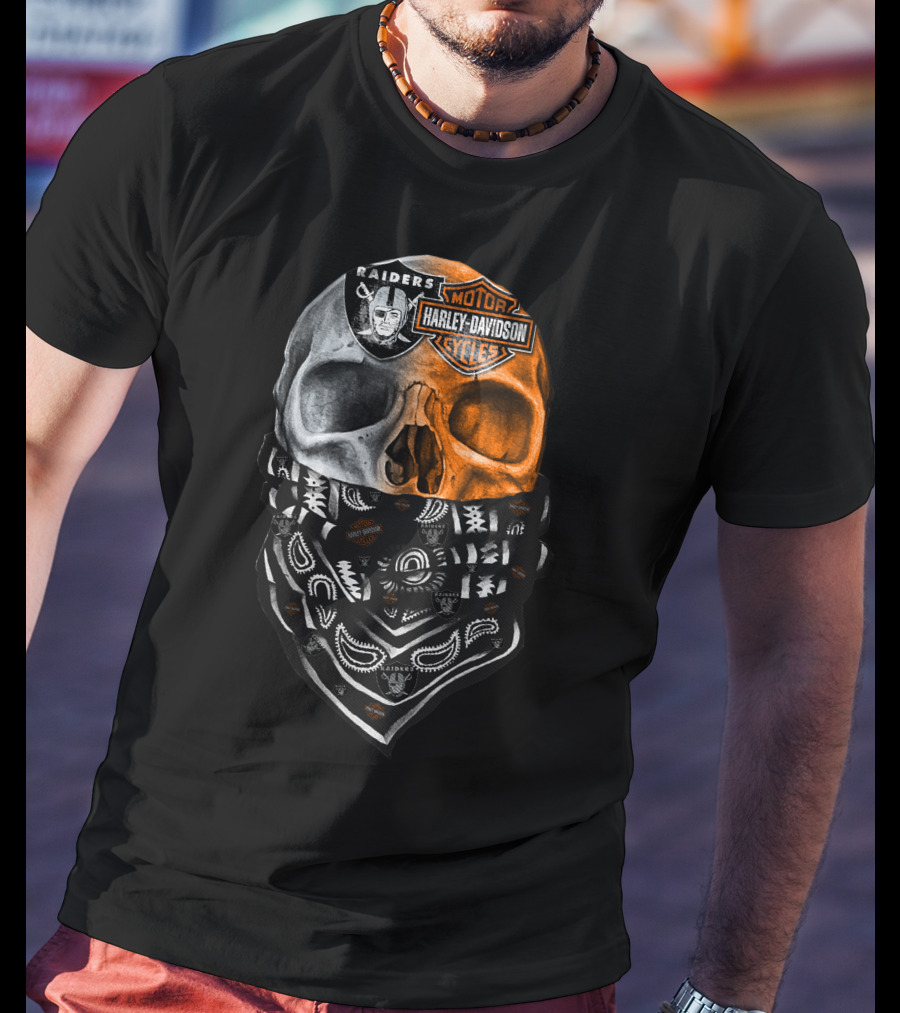 Raiders Harley Davidson Dual Skull Bandana T-Shirt